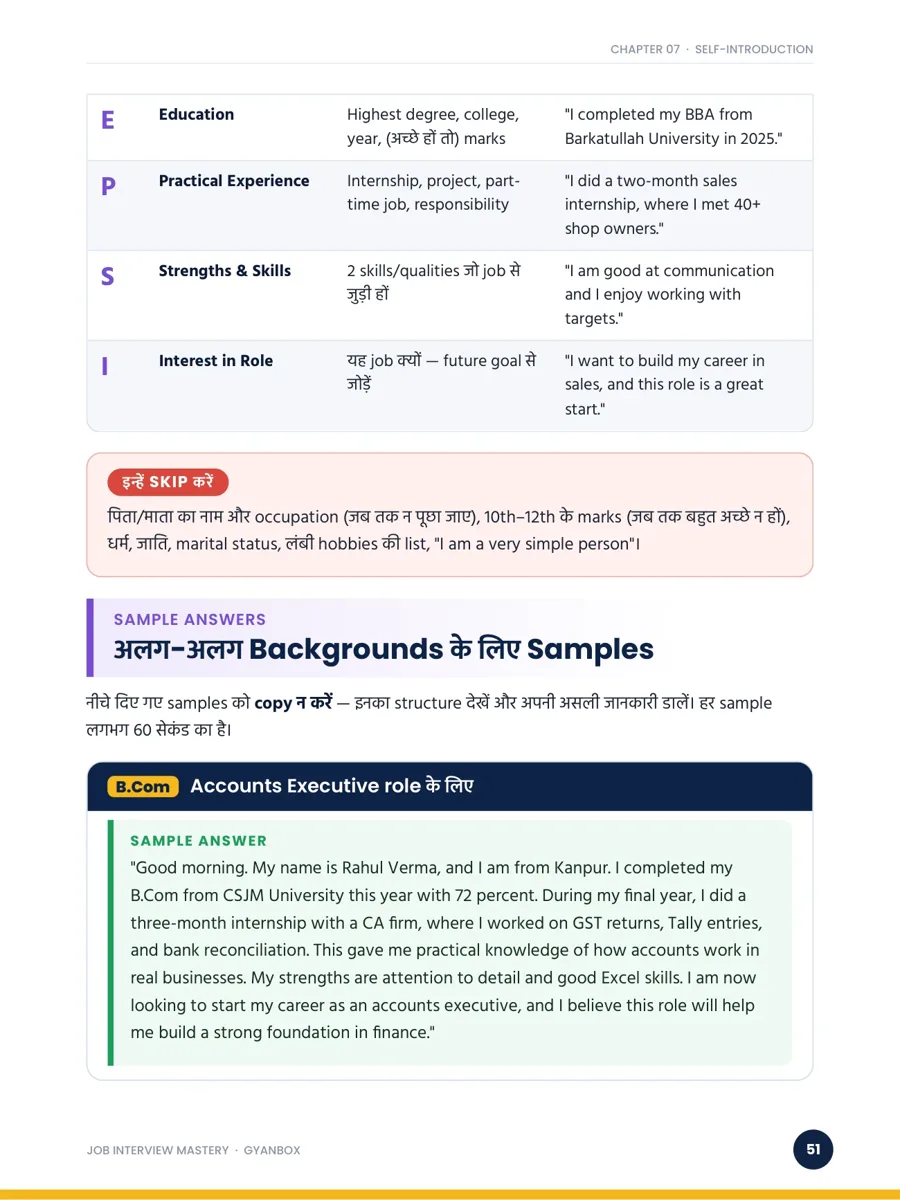 Sample page: PEPSI self-introduction structure