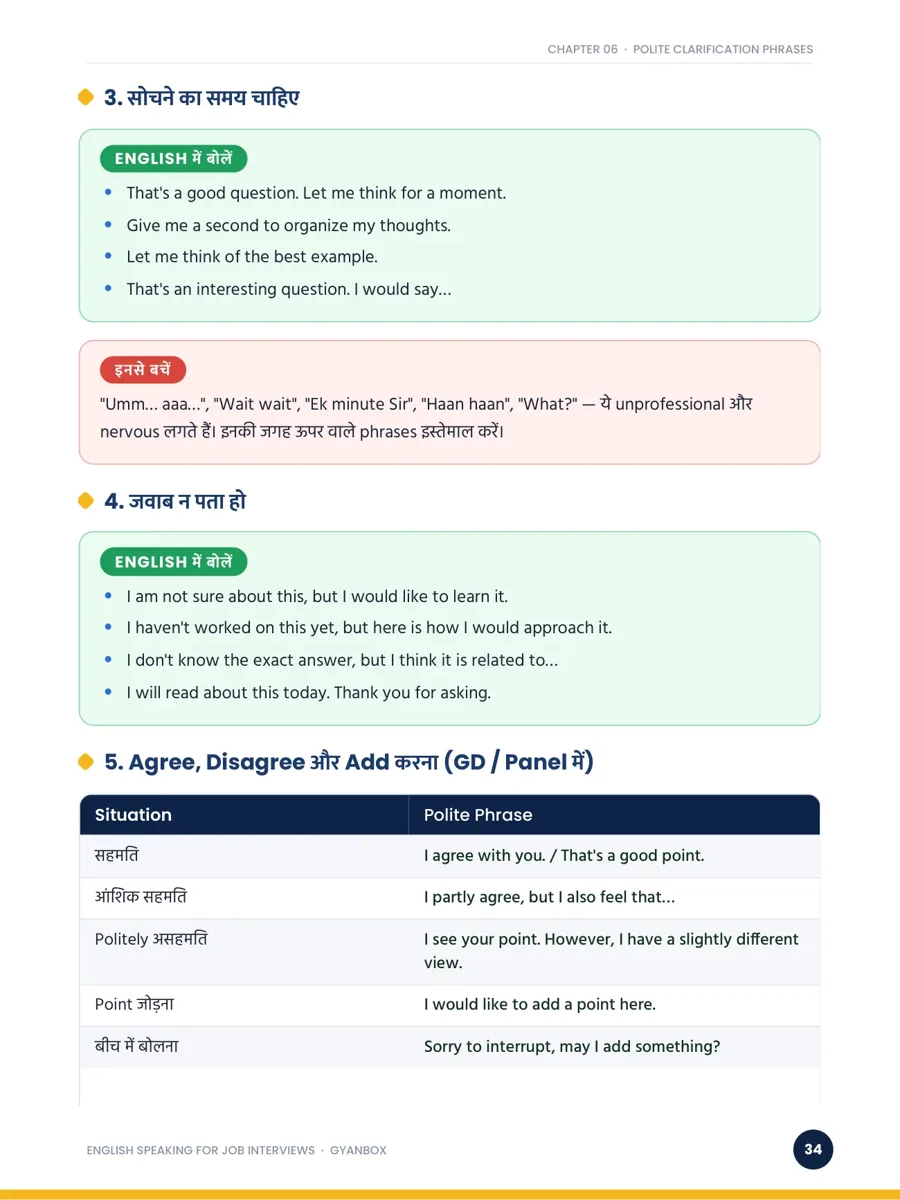 Sample page: polite clarification phrases